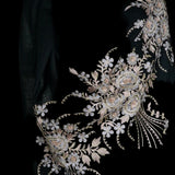 Handmade Bunch Flower Embroidery Black Pashmina Stole