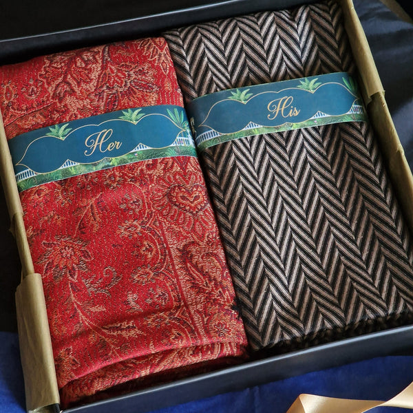 His & Her 100% Pure Wool Shawl and Stole Set – Premium Gift Box