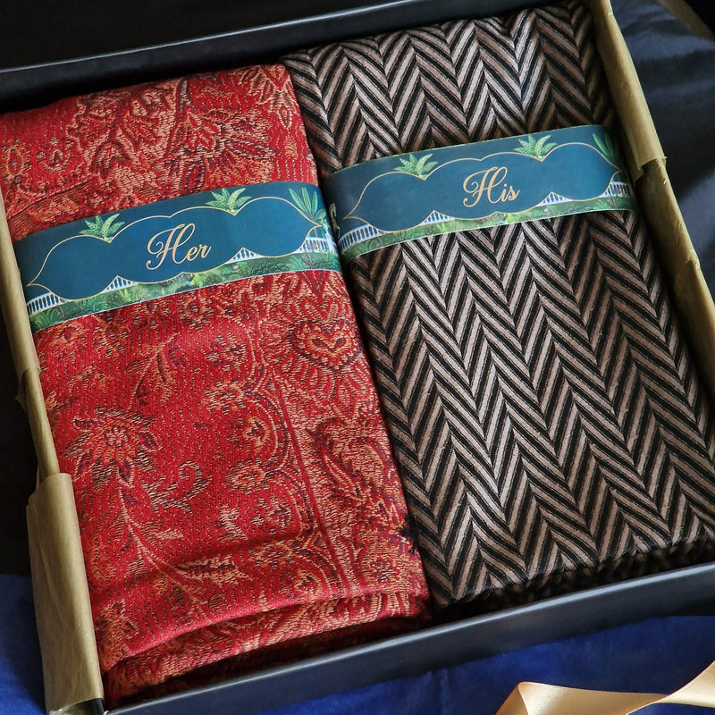 His & Her 100% Pure Wool Shawl and Stole Set – Premium Gift Box