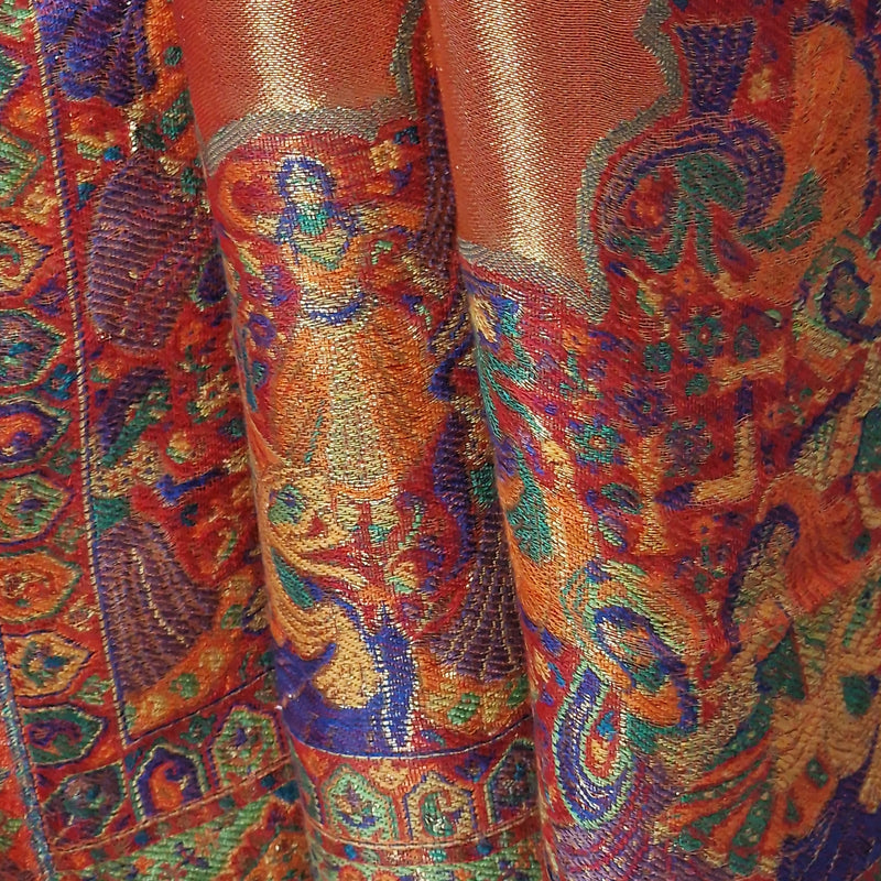 Moonlight Pashmina – Orange-Red Two-Tone Darbar Kani Shawl