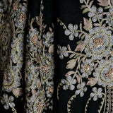 Handmade Bunch Flower Embroidery Black Pashmina Stole