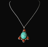 Handmade Vintage Turquoise and Coral Silver Sterling 925 Pendant - Baga Ethnik Living Default Title Pendants