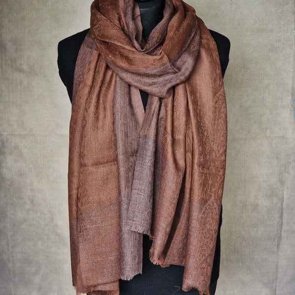Stylish Paisley Weave Kashmiri Brown Pashmina - Dark Oak