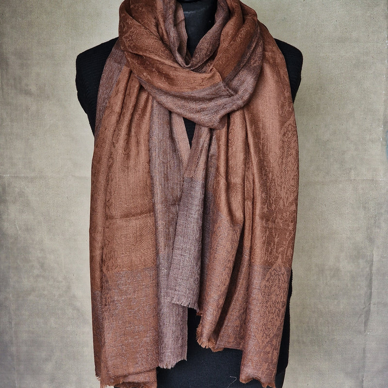 Stylish Paisley Weave Kashmiri Brown Pashmina - Dark Oak
