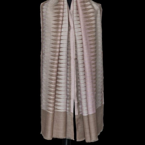 Soft Fine Wool Ikat Wrap Light Pink Pashmina Stole - Pale Peony - Baga Ethnik Living Default Title Accessories:Scarves & Wraps