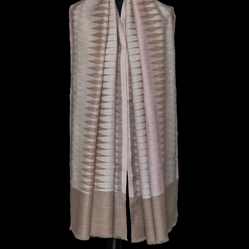 Soft Fine Wool Ikat Wrap Light Pink Pashmina Stole - Pale Peony - Baga Ethnik Living Default Title Accessories:Scarves & Wraps