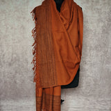 Burnt Orange Yak Wool Stole – Raw Border Tassel Wrap