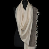 Ivory White Yak Wool Shawl – Handspun Fine Wool, Raw Brown Border, Artisan Crafted - Baga Ethnik Living Default Title Accessories:Scarves & Wraps