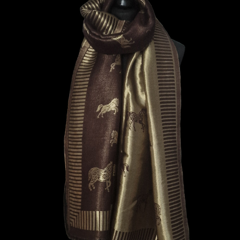 Twilight Reversible Shawl – Coffee & Gold Moonlight Design