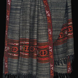 Striped Black Yak Wool Shawl – Colourful Kullu Border with Tassel Ends