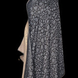 Fine Wool Jamawar Reversible Shawl – Iridium Black & White Floral Luxury Wrap