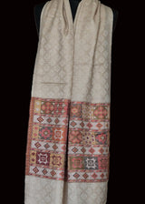 Luxury Beige Pashmina Stole with Kullu Woven Palla – Timeless Style