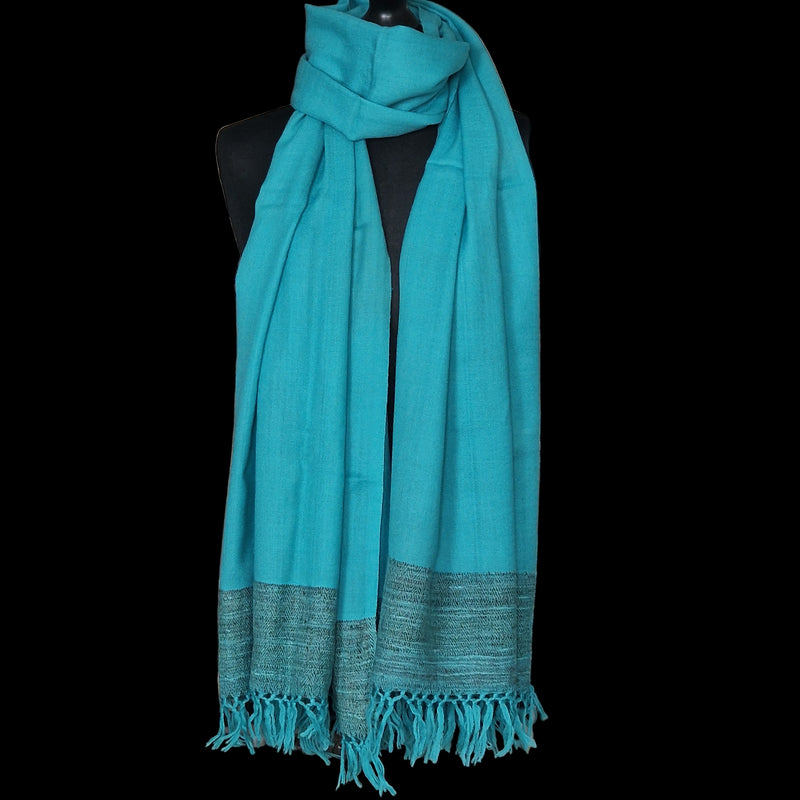 Turquoise Handspun Yak Wool Stole – Fine Weave, Raw Edge, Pure Craft - Baga Ethnik Living Default Title Accessories:Scarves & Wraps