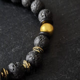 Tibetan Lava Stone & Prayer Wheel Beaded Bracelet – Adjustable Buddhist Knot