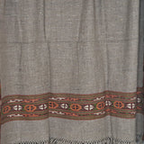 Warm Grey Yak Wool Shawl – Vibrant Kullu Border & Tassel Fringe