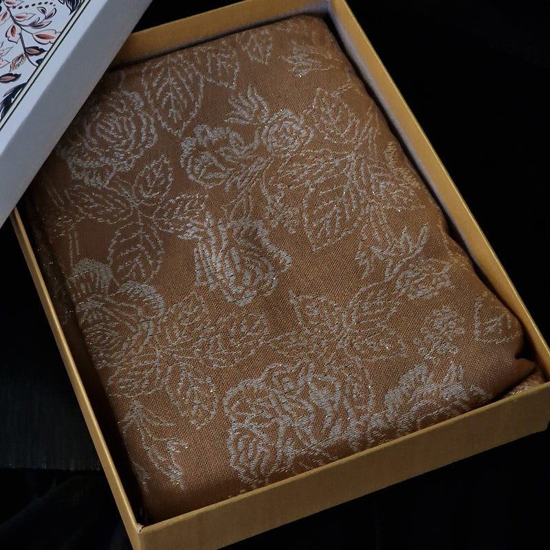 Pale Orange Pure Wool Stole – Silver Zari Woven Style