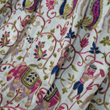 Shikaar Tilla Embroidery Fine Wool White Pashmina Shawl – Elephant & Peacock Design