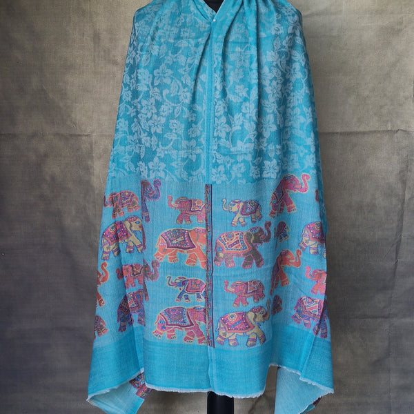 Jacquard-Loom Weaved Luxury Soft Himalayan Kashmir Pashmina - Sapphire Blue