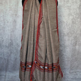 Mink Brown Yak Wool Stole – Colourful Kullu Border & Tassel Fringe