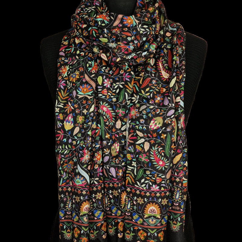 Paisley Kalamkari Black Silk Wool Stole