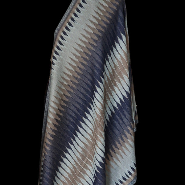 Handwoven Kashmiri Ikat Fine Wool Pashmina Stole – Midnight Blue - Baga Ethnik Living Default Title Accessories:Scarves & Wraps