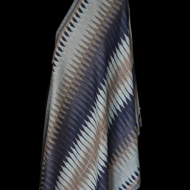 Handwoven Kashmiri Ikat Fine Wool Pashmina Stole – Midnight Blue - Baga Ethnik Living Default Title Accessories:Scarves & Wraps