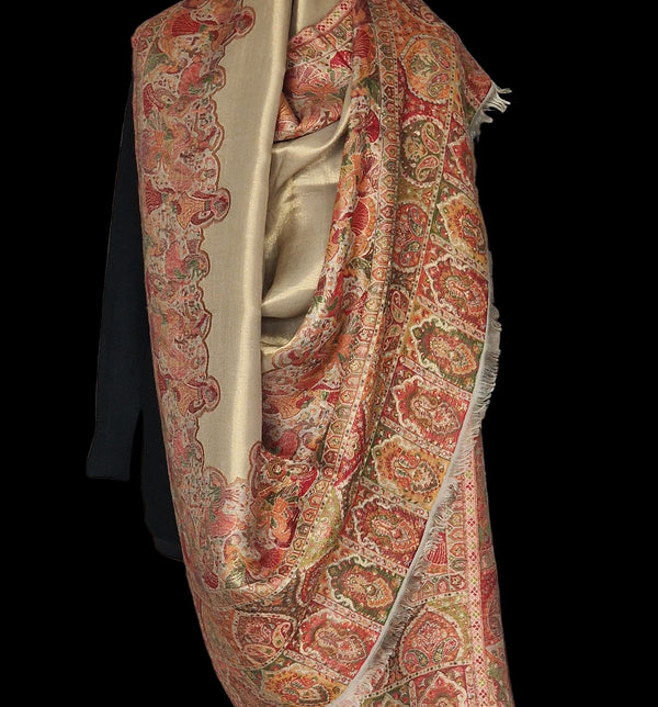 Moonlight Pashmina Shawl Two Tone Mughal border- Marigold New Collection!
