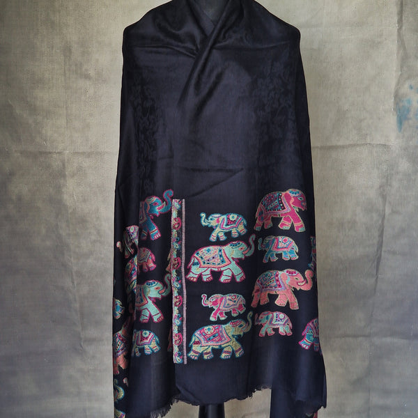 Luxury Kashmir Kani Pashmina Stole – Soft, Handcrafted Elegance - Ebony tusk