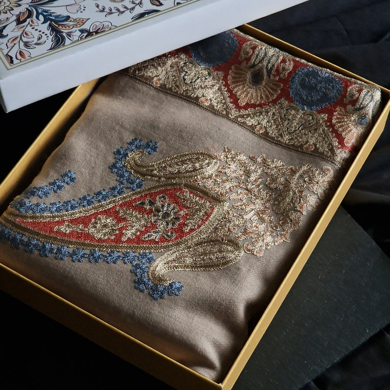 Wool Shawl with Intricate Aari-Style Border Embroidery - Toosh