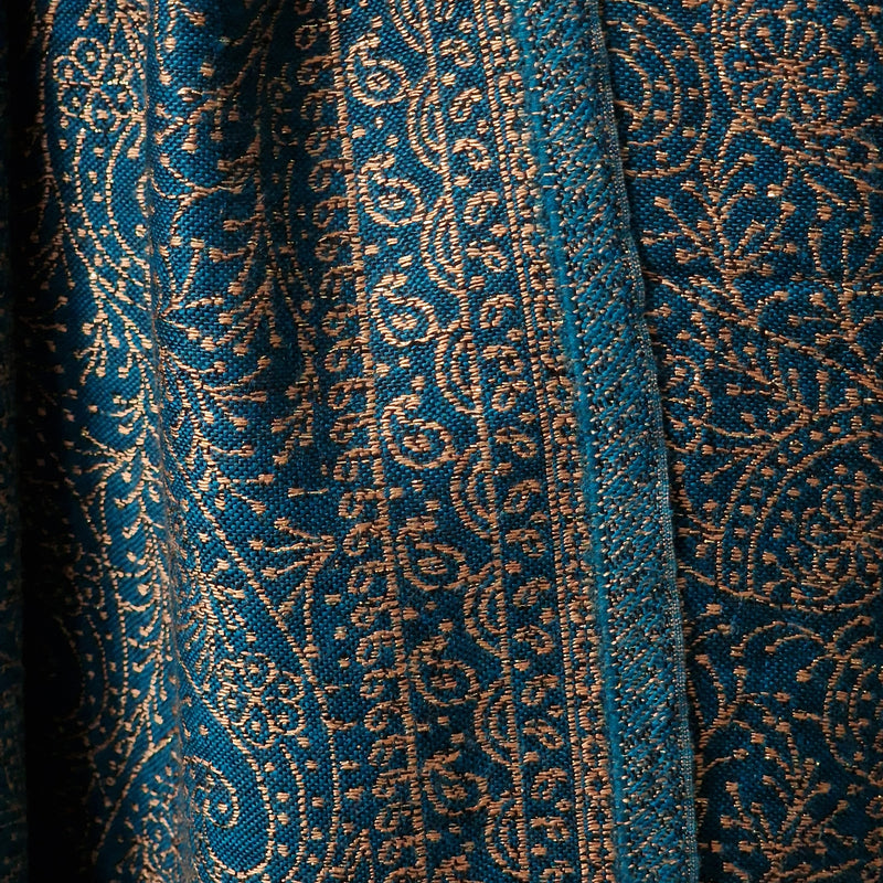 Blue-Teal Pure Wool Stole – Silver Zari Woven Style
