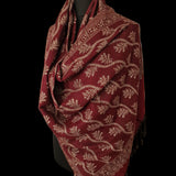 Pure Wool Silver Zari Floral Embroidery Stole - Wine Red