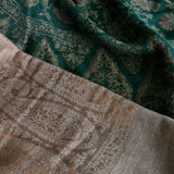 Classic Cream and Green Zari Floral Reversible Shawl – Luxury Pashmina Wool Wrap