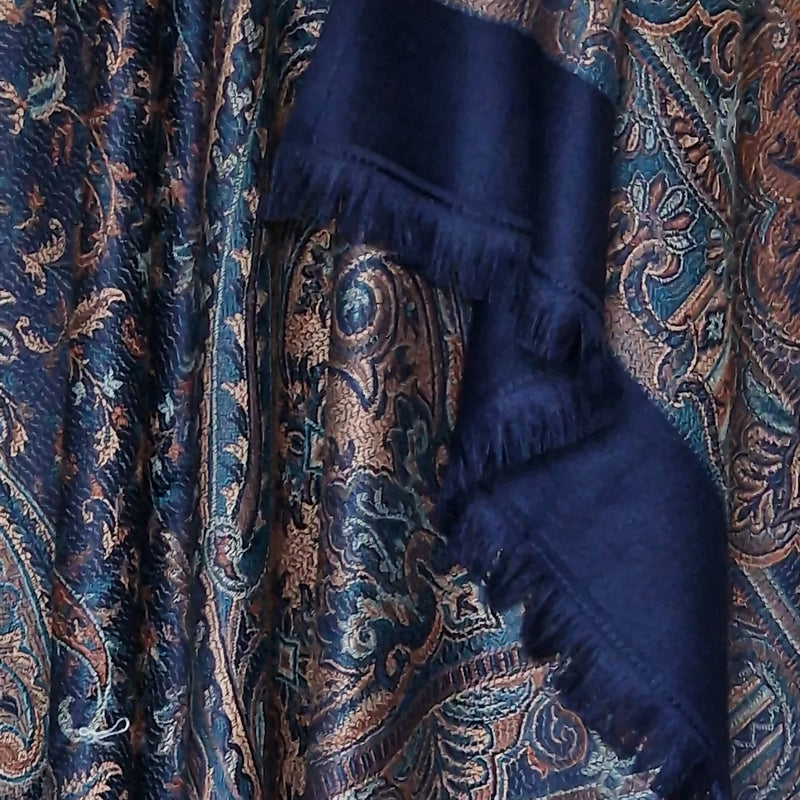 Royal Jamawar Mens Shawl – Navy Blue, Kani Style