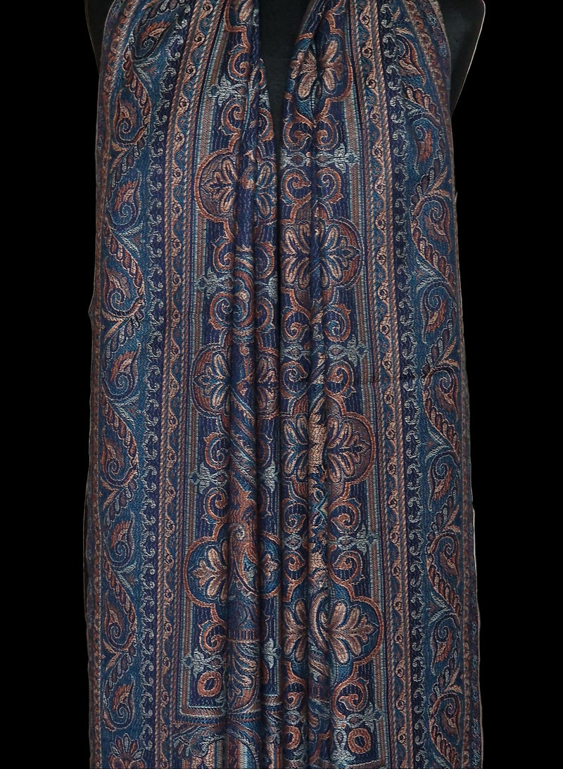 Royal Jamawar Mens Shawl – Navy Blue, Kani Style