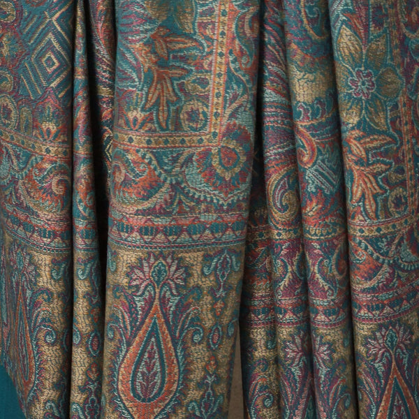 Royal Jamawar Men’s Shawl – Turquoise Blue, Kani Style