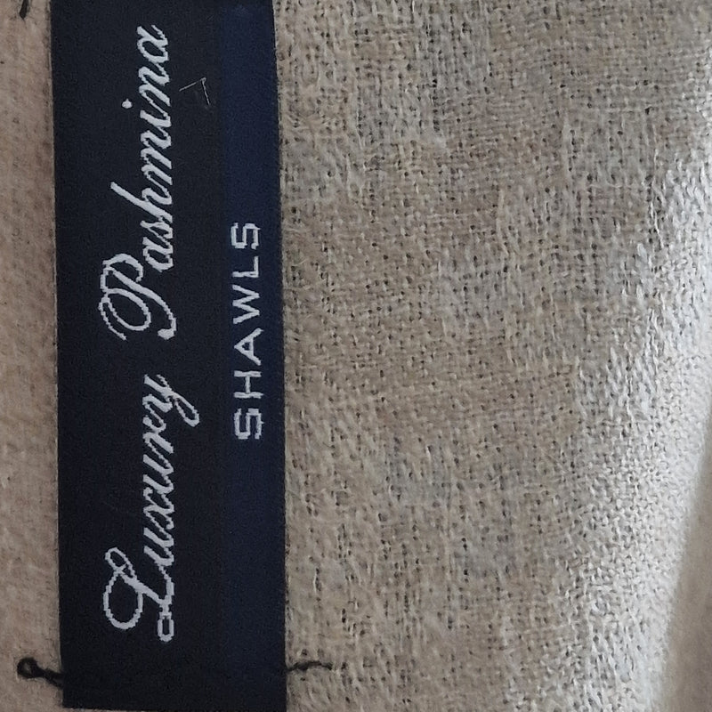 Luxury Beige Pashmina Stole with Kullu Woven Palla – Timeless Style