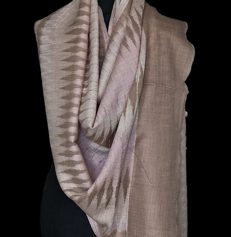 Soft Fine Wool Ikat Wrap Light Pink Pashmina Stole - Pale Peony - Baga Ethnik Living Default Title Accessories:Scarves & Wraps