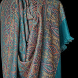 Royal Jamawar Men’s Shawl – Turquoise Blue, Kani Style