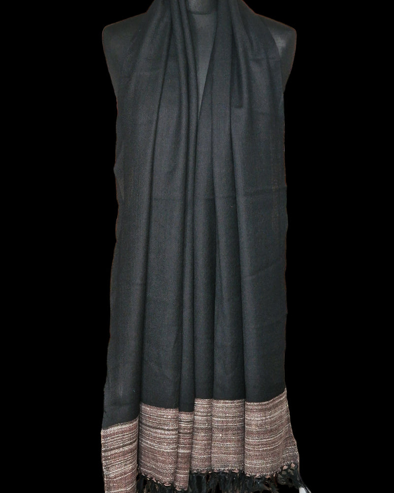 Black Yak Wool Shawl – Fine Weave, Brown Raw Border, Timeless Craft - Baga Ethnik Living Default Title Accessories:Scarves & Wraps