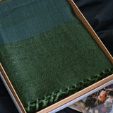Deep Olive Green Yak Wool Stole – Handwoven Himalayan Tassel Wrap