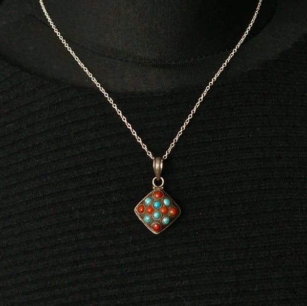 Authentic Handmade Turquoise and Coral Pendant