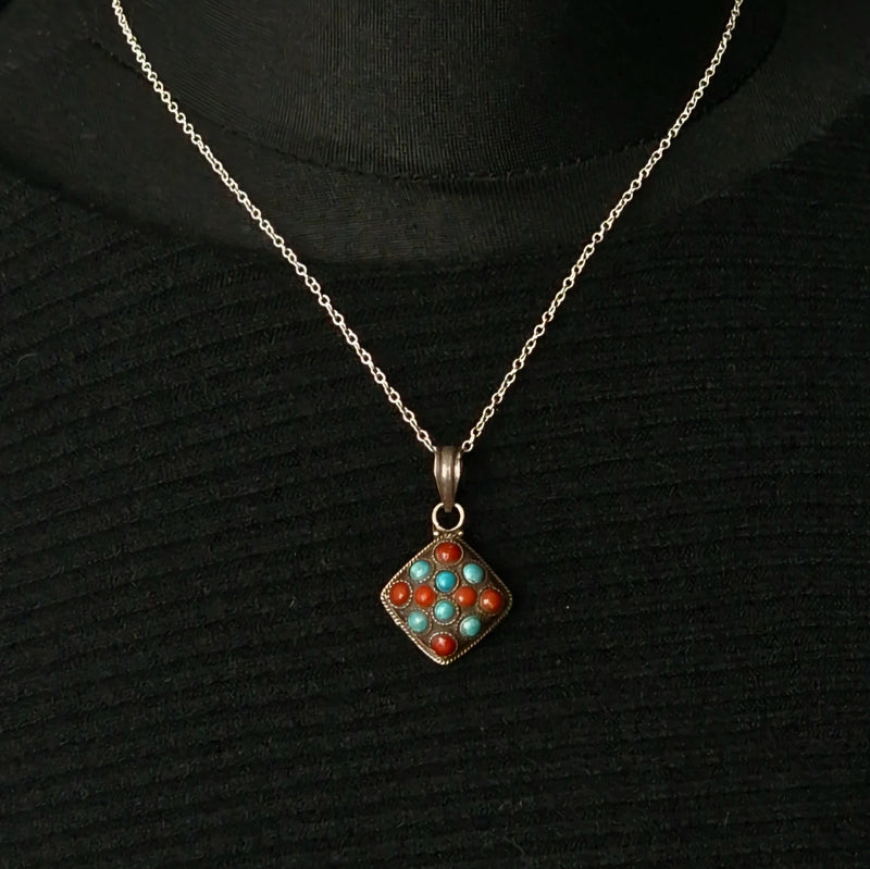 Authentic Handmade Turquoise and Coral Pendant - Baga Ethnik Living Default Title Pendants