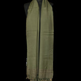 Sage Green Yak Wool Shawl – Handspun Fine Wool, Brown Raw Borders, Artisan Crafted - Baga Ethnik Living Default Title Accessories:Scarves & Wraps