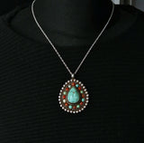 Handmade Vintage Turquoise and Coral Sterling Silver Pendant - Baga Ethnik Living Default Title Pendants