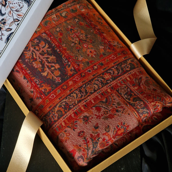 Bloom Jaal Paisley Pashmina Kani-Style Weaved Shawl – Scarlet Red