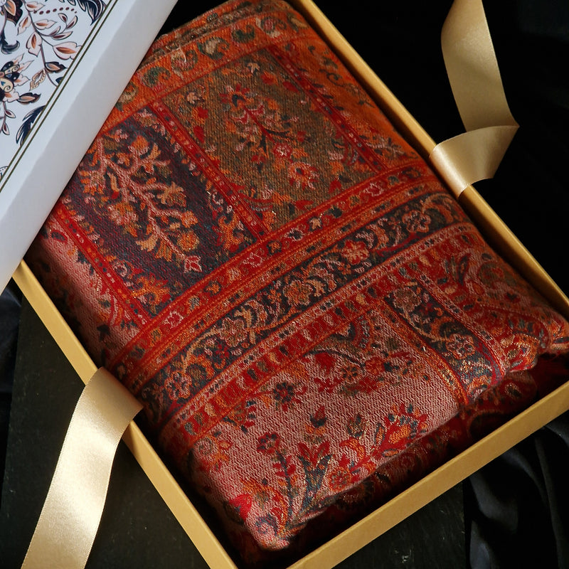 Bloom Jaal Paisley Pashmina Kani-Style Weaved Shawl – Scarlet Red