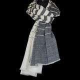 Striped White and Grey Kashmiri Pashmina Wrap - For Men