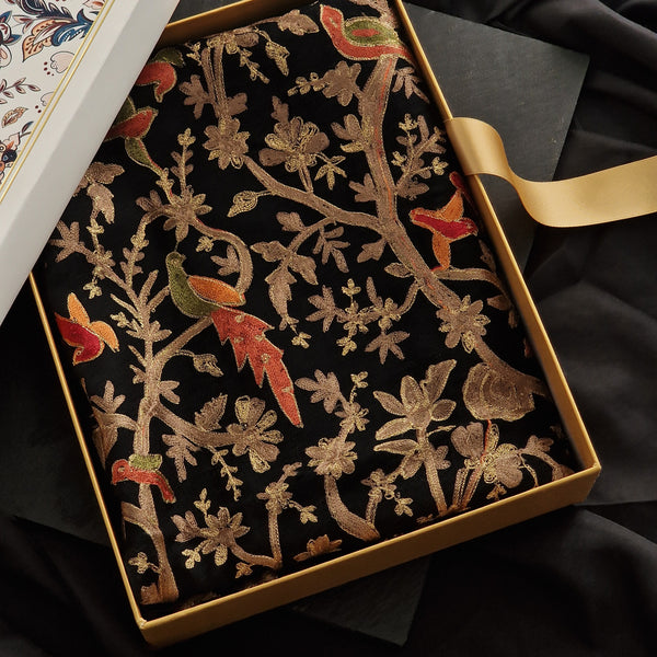 Shikaar-e-Kashmir – Black Pashmina Wool Shawl with Tilla Embroidery