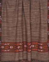 Almond Brown Yak Wool Shawl – Colourful Kullu Woven Border