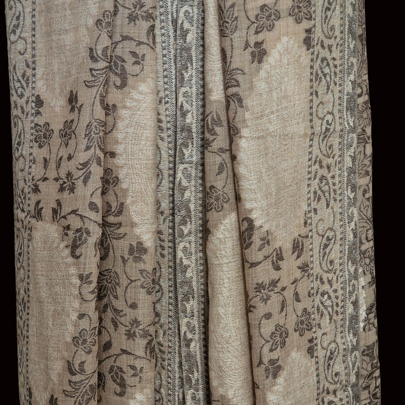 Kani-Style Woven Floral Luxury Pashmina Soft Stole – Cream & Black